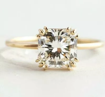 Moissanite 3.69Ct Cushion Cut Solitaire 14K Gold Luxurious Bridal Promise Ring • $300.27