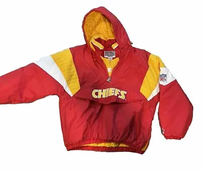 XL Vintage 80s Starter Kansas City Chiefs Pullover 1/2 Zip Coat Jacket Hood • $250