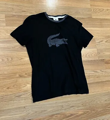 Lacoste Big Croc Logo Black T-Shirt Short Sleeve Crew Neck Men’s Size 5 • $25.52