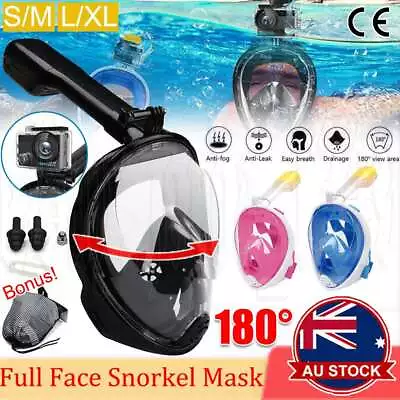 Adult Full Face Snorkel Mask Diving Mask Snorkel Set Anti-Fog Swimming 180° View • $18.55