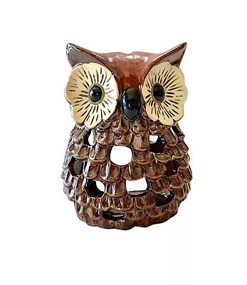 Vintage Retro Luminary Ceramic Owl Candle Holder Lantern • $24.99