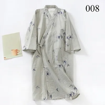 Mens Japanese Kimono Yukata Ethnic Pajama Cotton Blend Robe Gown Loungewear Chic • £20.98