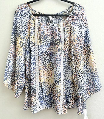 Zac & Rachel Peasant Top Blouse Shirt Boho Crochet Dot Blue Yellow L Large NEW • £21.75