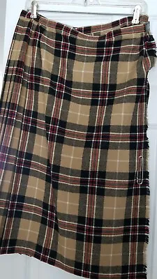 Burberry Kilt Skirt 16 USA Beige Nova Check Tartan Buckle Pleated Wool Vintage • $74.99