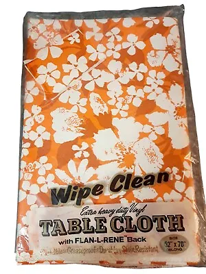 Vintage MCM Vinyl Flannel Back Tablecloth OBLONG Floral RETRO USA Made 52  X 70' • $24.95