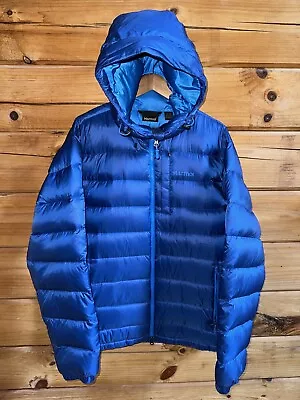 Marmot 800 Fill Mens Goose Down Blue Puffer Jacket Size XL EUC • $98.88