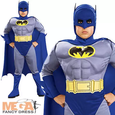 Deluxe Batman Muscle Boy's Fancy Dress Childrens Costume Kids Child Outfit New • £11.99