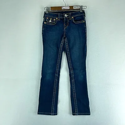 True Religion Julie Girls Jeans Blue Tag Size 8 (24x24) Low Rise Straight Denim • $16.78