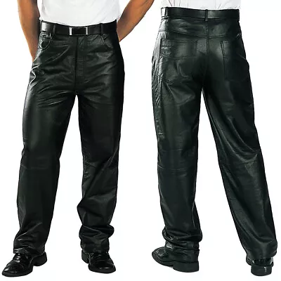 Xelement 860 Men's 'Classic' Black Loose Fit Motorcycle Casual Leather Pants • $129.99