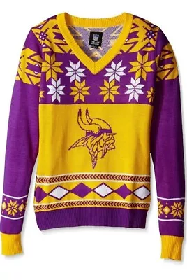 NFL Minnesota Vikings Womens Size Medium Christmas Party Ugly V Neck Sweater • $32.57