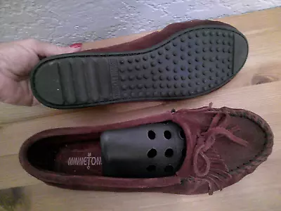 $14.88 • Buy MINNETONKA MOCASSINS~Kilty~FRINGED~slip-on~SUEDE MOCS~burgandy~RUBBER SOLE~11