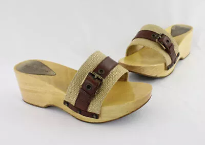 Dolce&Gabbana Light Brown Wood Leather Accent Open Toe Platform Mules Sandals 8 • $33.15