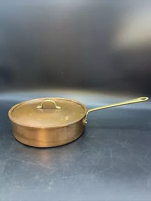 VTG Copper Sautè Pan W Lid And Brass Handles • $33