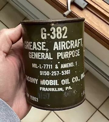 Old Franklin PA Socony Mobil Oil Co Aircraft Grease Can Olive Drab Color Wartime • $9.99