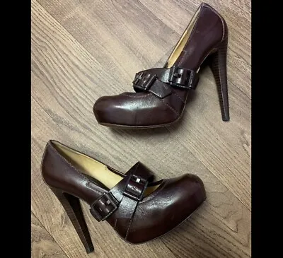 L.A.M.B. Shoes Gwen Stefani Lamb Brown Leather Mary Jane 5” Heel Stiletto Sz 7 M • $75