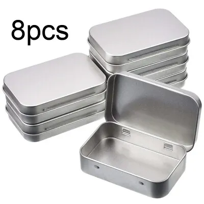8Pcs Tin Boxes Silver Empty Case Metal Storage Jewelry Key Candy Coins Organizer • £7.59