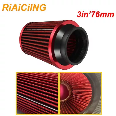 Red 3  76mm High Flow Cold Air Intake Cone Replacement Dry Filter Universal USA • $13.86