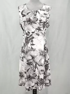 Lord And Taylor Gray Dress Size 14 Womens Floral Cotton Twill Fit N Flare • $25.48