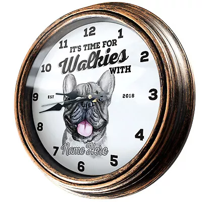 Personalised Kitchen Clock French Bulldog Name Round Glass Frenchie Gift DC44 • £22.95