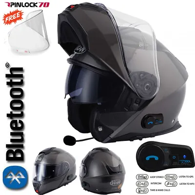 Vcan Blinc V272 Bluetooth Flip Front Motorcycle  Helmet Mp3 Sat Nav Anthracite • $249.01