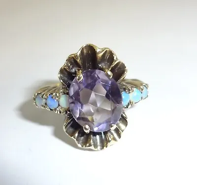 Beautiful Vintage C. 1950s Amethyst Opal 10K Yellow Gold Ring Size 4 • $349.95