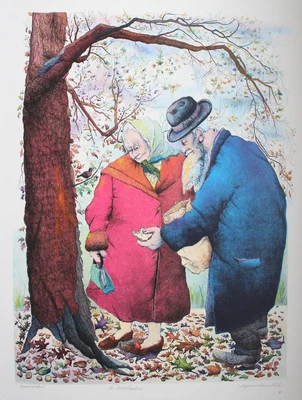 $600 • Buy Seymour Rosenthal, The Bird Feeders, Lithograph, Signed And Numbered In Pencil