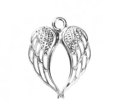 ❤ 20x Tibetan Silver DOUBLE WING Guardian Angel Charm/Pendant 22mm Jewellery ❤ • £2.25