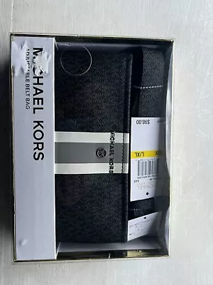 Michael Kors Signature Stripe Adjustable Belt Bag Size S/M Black Gray Gift Box • $30
