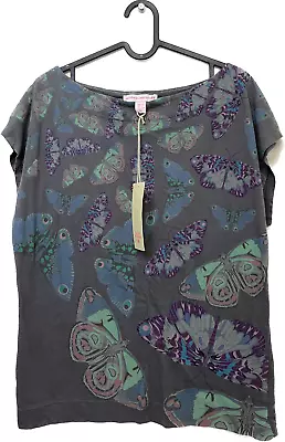 Matthew Williamson HM Tunic Grey Blue Butterfly Short Sleeve Lightweight Size S • $19.73