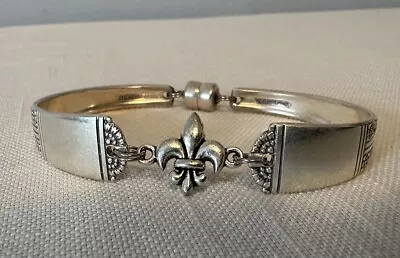 Vintage Silver Spoon Bracelet Fleur De Lis Magnetic Clasp • $26