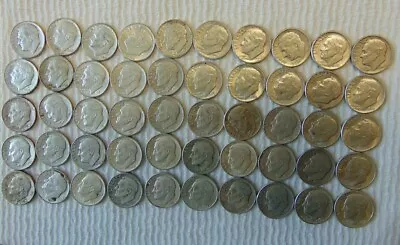 Roll Of (50) Circulated 90% Silver  Roosevelt Dimes ~ Mixed Dates • $100