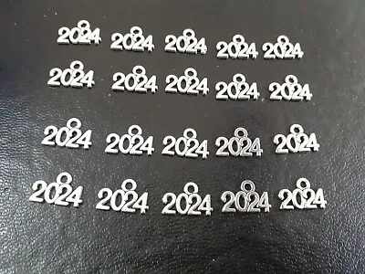 Charms - Pack  20 - “2024” Charms 14mm For Jewellery Making - Silver Plated • £1.99