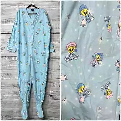 Vintage Looney Tunes Tweety Footed Pajamas Adult XL 100% Cotton • $34.99