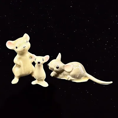 Miniature Bone China Figurines Lot Mouse Mice Set Of 3 Japan .25” .5” 1” Vintage • $30