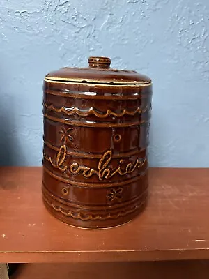 Vtg EUC Clean Mar-Crest Ovenproof Stoneware Cookie Jar  Crock Dots & Daisies *cs • $50