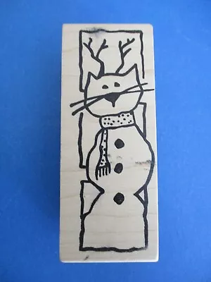 Magenta Cat Reindeer Snowman  Rubber Stamp Wood Mtd 021875 Rare • $6.95