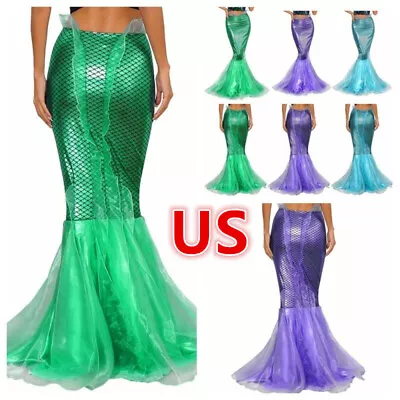 US Womens Mermaid Skirt Costume Mermaid Tail Party Cosplay Long Skirt With Panel • $6.34