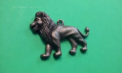 Vintage Gray Silver-Tone Metal LION Pendant Or Charm 1.5  Wide • $6