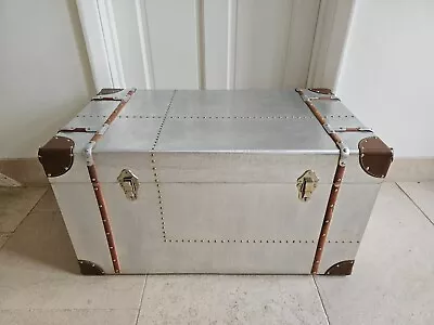 Aviator Storage Chest Trunk With Aluminium Rivets Leather And Bentwood • £250