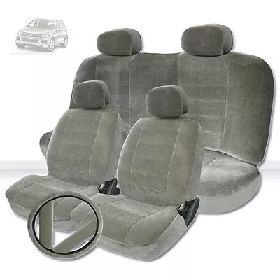 For Vw Premium Grade Grey Velour Fabric Car Seat Steering Covers Set • $47.24