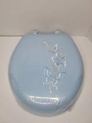 Vintage Bemis Toilet Seat Baby Blue Mayfair Foam Cushioned Made USA BUTTERFLY   • $199