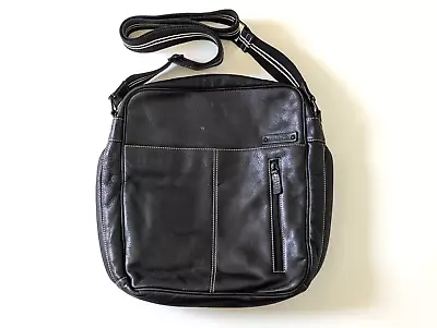 Leather StorkSak London Unisex Jamie Black Modern Messenger Nappy Diaper Bag • $139.95