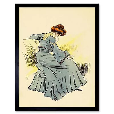 Painting Portrait Edwardian Woman Reading Book Dress Couch 12X16 Framed Print • £26.99