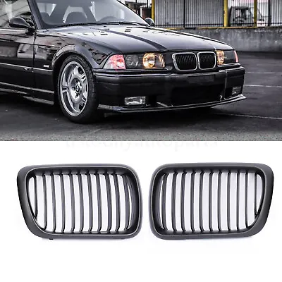 Pair Front Bumper Hood Kidney Grille Grill For BMW E36 3Series 97-99 Matte Black • $29