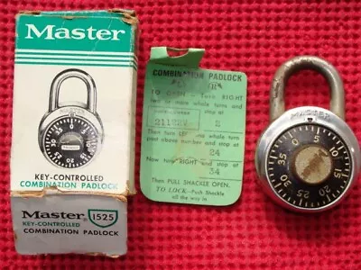 Vintage Master Lock W/ Combo & Original Box Used Old Padlock Combination Known • $0.99