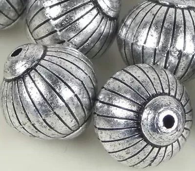 8 Large Lantern / Round Acrylic Silver Metal Plated Craft Beads 20x19mm • $4.99
