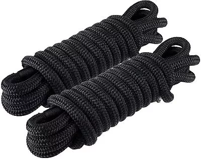 2 Pack 1/2  20FT Double Braid Nylon Dock Line Mooring Rope Boat Dock Rope Black • $22.99