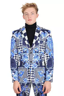 Barabas Men's Rhinestone Checkered Medusa Notch Lapel Blazer JSP200 • $336