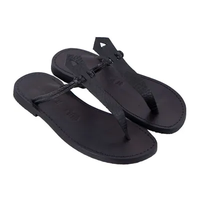 Sandals Men's Flip Flops Leather Salentini For Re-Enactment Historic Greek Black • $62.40