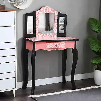 Red Sturdy Three-Fold Mirror Children Vanity Table Set Makeup Vanity Table Set • $88.95